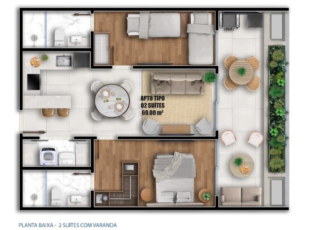Planta 2 Suítes com Varanda